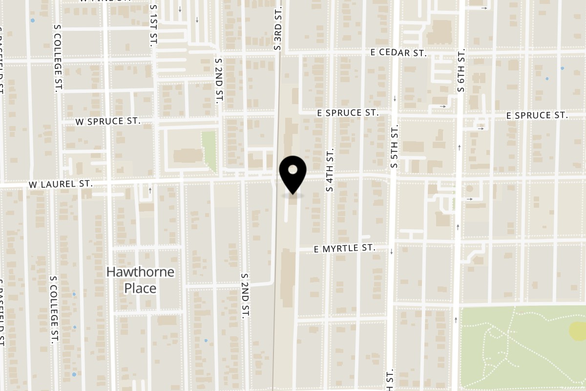 Map showing the location of Gabatoni's Italian Restaurant on 300 E Laurel St in Springfield